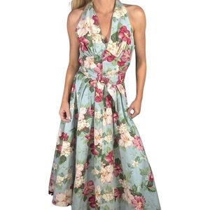 RHONDA HARNESS FOXY LADY Vintage 90’s‎ Midi Floral Halter Dress w/ Belt